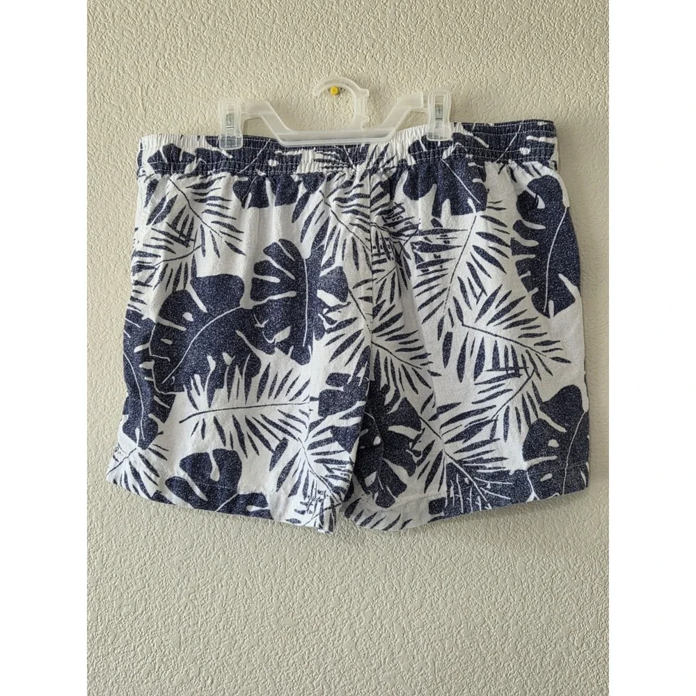 Nautica Linen Shorts Casual Summer Wear Tropical Floral Print Blue White Size L